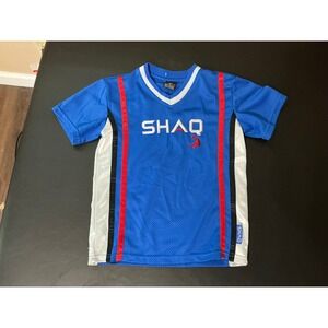Kids Med Shaq Basketball Jersey Blue White Red Mesh V-Neck Short Sleeve Size 6